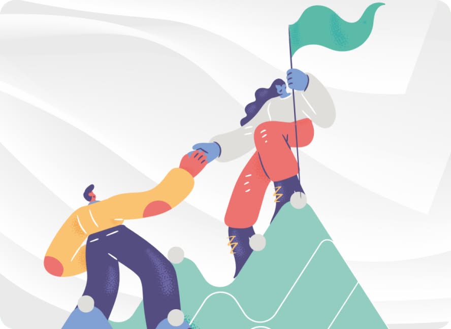 山で手を取り合う男女のイラスト