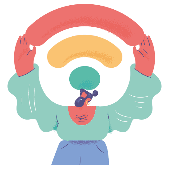 sentrixのデザインサービスを表現するポップな男性イラスト