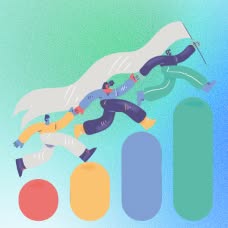 多彩な人々が協力して動画制作に取り組むイラスト。成長と成功を象徴するグラフとともに、デジタルマーケティングの動画制作サービスを表現しています。.