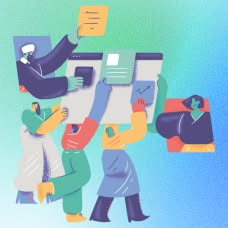 YouTube動画制作に取り組む多様なメンバーの協力風景を描いた画像です。スタッフがアイデア出しや編集作業を行い、効果的な動画コンテンツを作り上げる様子を表現しています。.